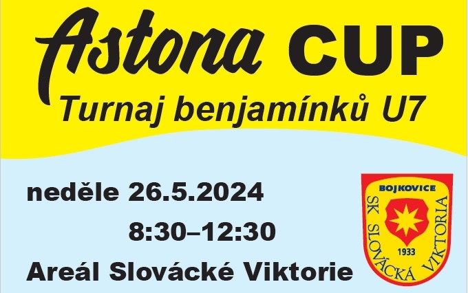 ASTONA CUP - velký turnaj benjamínků neděle 26.5. od 8:30